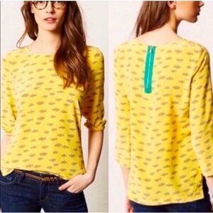 ANTHROPOLOGIE MAEVE Linosa Cloud Silk Top Blouse S Yellow and Gray